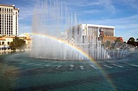 A rainbows appears in the fountains of the Bellagio Hotel in Las Vegas, Nevada, United States