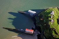 Aerial view of old and new Lifeboat stations ,Tenby, south beach Pembroke