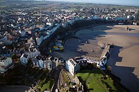 Aerial view of Tenby town and south beach Pembroke