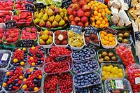 Fruits for sale, La Boqueria Market, Barcelona, Catalonia, Spain