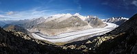 Switzerland, Valais, Western Europe, Aletsch Glacier UNESCO world heritage site nr  Bettmerhorn  Note: This is a digitally stitched panoramic image