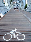 Signal cycling bridge over the river Manzanares river in Madrid