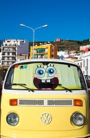 Spongebob car window sun shade, Tazacorte, La Palma, Canary Islands, Spain