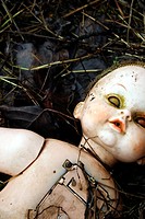 baby doll washed up on river bank