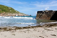 On the harbour beach at Lamorna Cove Cornwall England UK