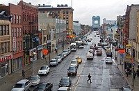 View of a street from 125th Street Train Station, Harlem, Manhattan, New York City