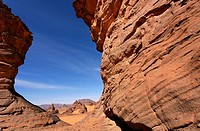 Natural rock formations in the Akakus Mountains, Sahara Desert, Libya