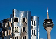Neuer Zollhof building designed by Frank Gehry in modern property development at Media Harbour or Medienhafen in Dusseldorf Germany