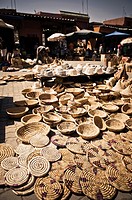 store wicker baskets and hats in the souk, Marrakech, Morocco