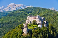 The impressive Hohenwerfen Castle with the Alpes in the background, Austria, Europe