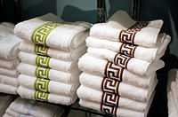 Two Stacks of Towels Displayed at a Retail Home Goods store