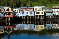 Chile. Chiloe island. Stilt houses in Castro city.