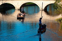 Punting silhouette on river Cam, Cambridge England
