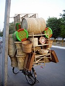Basketwork shop on cycle in Defence Colony, New Delhi, India