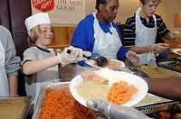 Thanksgiving Dinner is served to the neediest by the Salvation Army in the NYC neighborhood of Greenwich Village