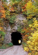 Tunnel in Rocheport Missouri with light beyond on the Rails to Trails project, Missouri USA