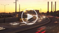 Highway traffic at sunset in Providence, Rhode Island, United States