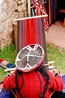 Peruvian in Tradional Wear, Weaving  Peru