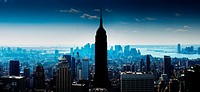Creative aerial Manhattan panorama with Empire State Bilding, Hudson river and lower Manhattan