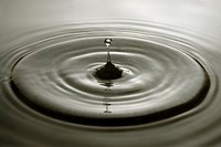 Water droplet and concentric ripples on a grey surface