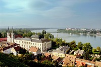 Hungary, Esztergom, The Danube Bend, from The Primate´s Basilica of the Blessed Virgin Mary taken into heaven and St Adalbert, the Jesuit Church on th...