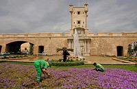 «Puertas de Tierra» and gardeners, Cadiz, Spain,