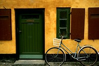 Denmark, Copenhagen, Bicycle and Apartment Building