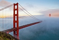 The Golden Gate Bridge in fog, California, USA
