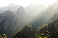 Streaks of morning light on Camel Back Peaks from Refreshing Terrace North Sea Huangshan Mountain China