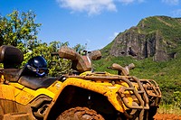 An ATV adventure though Kipu Ranch on Kauai, Hawaii, USA. The Ha´upu mountain range is in the background.