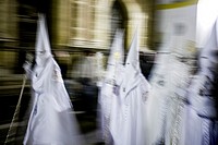 Panning of hooded penitents, Holy Week, Seville, Spain