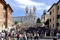 Spanish steps of the Piazza di Spagna in Rome with the church Trinita dei Monti - Caution: For the editorial use only Not for advertising or other com...