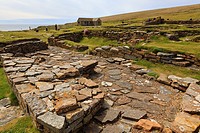 Birsay, Orkney Mainland, Scotland, UK, Great Britain, Europe  Remains of Norse sauna in a settlement excavated on the Brough of Birsay