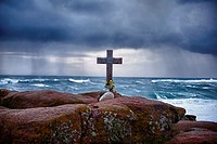 Death ´percebeiros´ barnacles fishermen memorial crosses on Cabo Villano, Costa da Morte  La Coruña province, Galicia, Spain