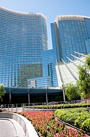 USA Las Vegas, Aria resort on the Strip, with its emphasis on design and outdoor pools  Exterior design at front of resort