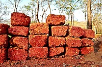 Hand made cutting red stone bricks  name ´CHIRE´ in Goa ,India