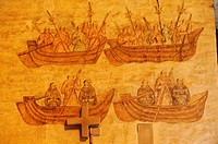 Mexico, Morelos, Cuernavaca. Cathedral of the Assumption of MarÌa s XVI Murals showing San Felipe of Jesus and their companions sailing into Nagasaki ...