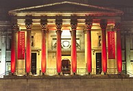 The National Gallery in London, England, illuminated at night