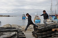 Greenland, Upernavik, The harbour, Inuit children at play