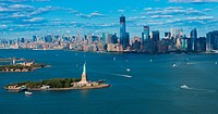 Panorama of New York: Statue of Liberty, Manhattan and Hudson river