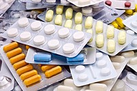Close up of packs of pills
