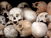 Pile of skulls at the Killing Fields in Choeung Ek, Cambodia