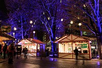 Potsdamer Platz, Berlin, Germany, Europe  Christmas market stalls at night