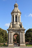 College Green, Dublin, Republic of Ireland, Eire, Europe  The Campanile or bell tower in Parliament Square in the campus of Trinity College University...