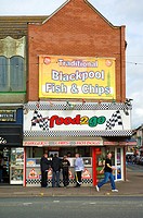 Traditional fish and chips shop on Blackpool Promenade