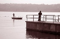 Fishing and Swimming at Lake Geneva, Switzerland