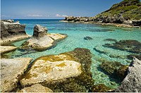 Rocky coasline near Skala, island of Kefalonia Cephalonia, Greece