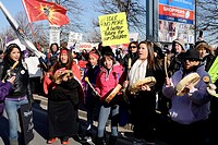 The Idle No More movement and its supporters march on the National Day of Action near the Ambassador Bridge in Windsor, Canada. The protest action sto...