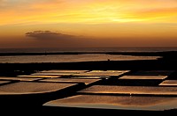Sunset in Salinas Janubio, on the island of Lanzarote. Canary Islands, Spain.