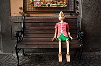 Pinocchio Sitting on a Wooden Bench  Orvieto, Umbria, Italy